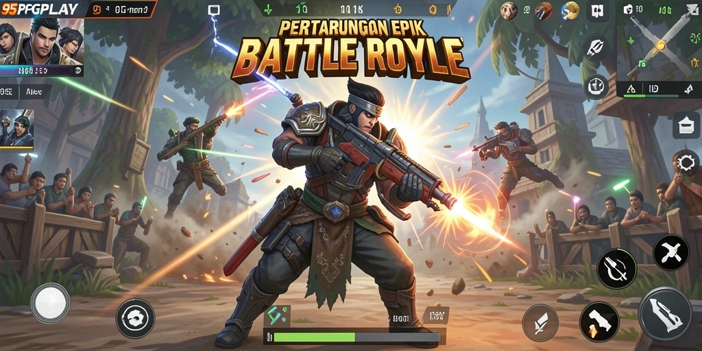 Gameplay seru di 95PGPLAY dengan pertempuran Battle Royale.