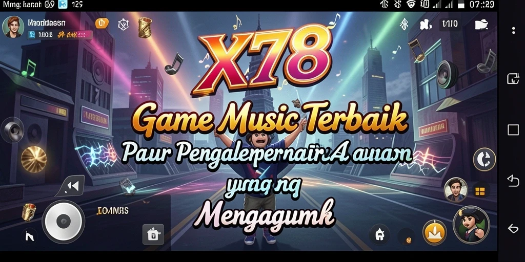 Tampilan gameplay X78 dengan alat musik dan lagu interaktif.
